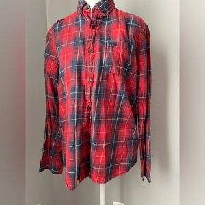 Abercrombie Kids Red Plaid Flannel Long Sleeve Button Down Shirt Moose Logo
